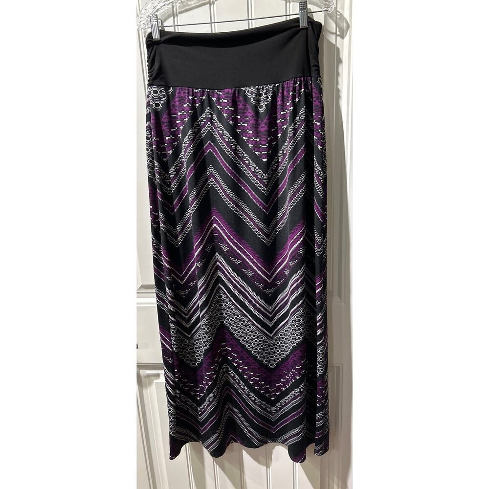 Plus Size Geometric Multicolor A-line Pull On Maxi Skirt, Size XL(16), Pre-Owned